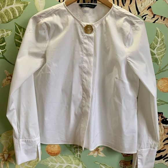 Zara Collarless button-down Shirt w/ Single Front Button Size Medium - Picture 2 of 7